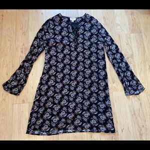 Everly Anthropologie black pattern long sleeve dress